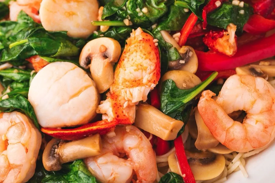 Seafood sauté with scallops, shrimp and lobster